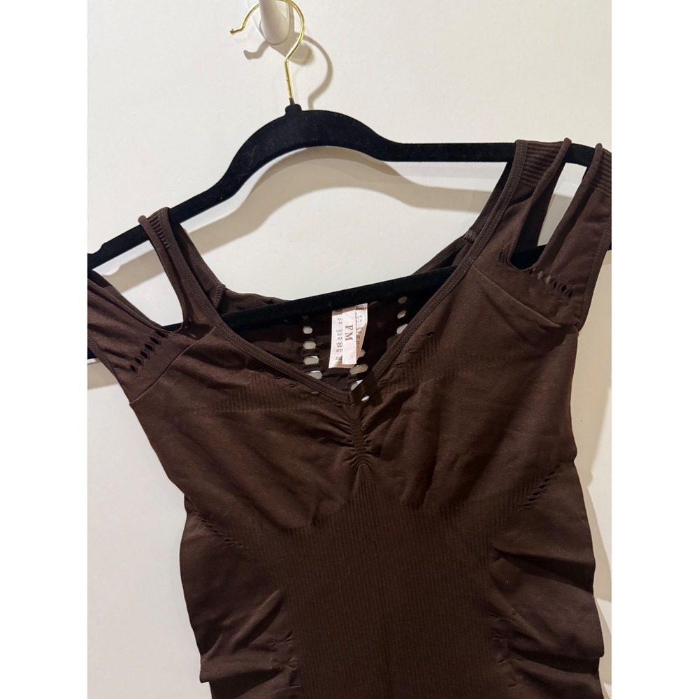 FM Bodycon Dress Womens OS Brown Excellent Ruched Cold Shoulder Seamless Mini